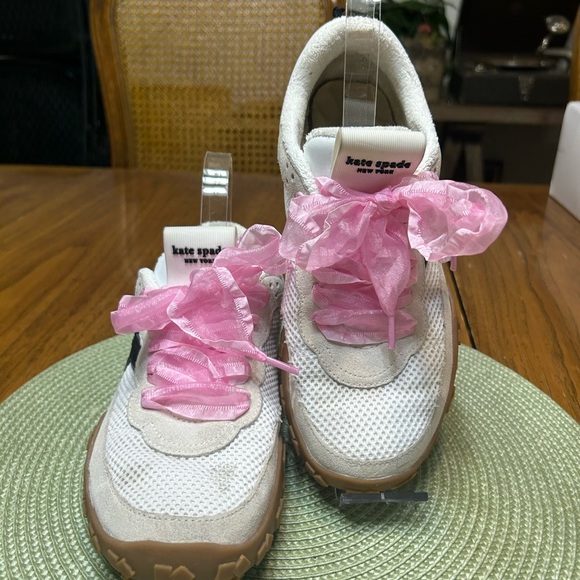 Kate Spade White Sneakers with Pink Ribbon Laces - Picture 2 of 8